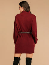 Load image into Gallery viewer, Perfee Slit Turtleneck Long Sleeve Mini Sweater Dress
