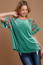 Load image into Gallery viewer, Umgee Velvet Embroidery Short Sleeve Blouse
