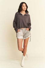 Load image into Gallery viewer, Davi &amp; Dani Drawstring Hem Half Zip Raglan Sleeve Sweatshirt
