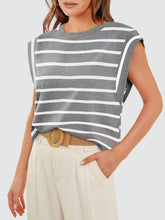 Load image into Gallery viewer, Striped Round Neck Cap Sleeve T-Shirt

