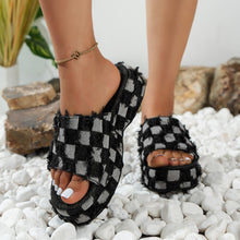 Load image into Gallery viewer, Raw Hem Plaid Platform Sandals
