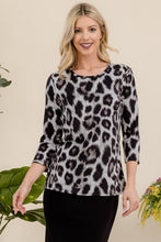 Load image into Gallery viewer, Celeste Full Size Leopard Round Neck Three-Quarter Sleeve T-Shirt
