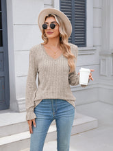 Load image into Gallery viewer, Lace Detail V-Neck Long Sleeve T-Shirt
