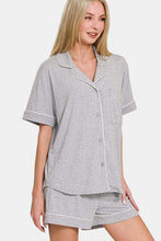 Load image into Gallery viewer, Zenana Button Down Short Sleeve Top and Shorts Lounge Set
