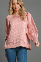 Load image into Gallery viewer, Umgee Wrinkled Round Neck Lantern Sleeve Blouse
