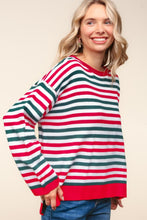 Load image into Gallery viewer, Haptics Full Size Striped Contrast Side Slit Knit Top
