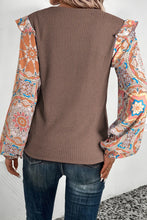 Load image into Gallery viewer, Ruffled Printed Round Neck Long Sleeve Top
