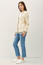 Load image into Gallery viewer, Be Cool Contrast Trim Cable-Knit V-Neck Cardigan
