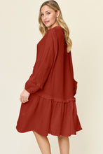 Load image into Gallery viewer, Double Take Full Size Texture Half Button Ruffle Trim Dress
