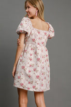 Load image into Gallery viewer, Umgee Heart Jacquard Square Neck Puff Sleeve Mini Dress
