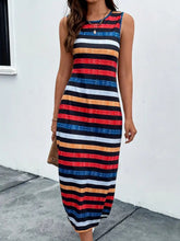 Load image into Gallery viewer, Slit Striped Round Neck Tank Dress
