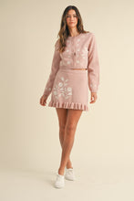 Load image into Gallery viewer, MABLE Floral Embroidered Crop Cardigan and Ruffled Mini Skirt Set
