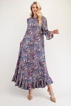 Load image into Gallery viewer, Celeste Full Size Ruffle Hem Paisley Round Neck Dress
