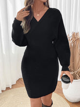 Load image into Gallery viewer, Perfee Surplice Long Sleeve Sweater Dress
