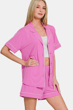 Load image into Gallery viewer, Zenana Button Down Short Sleeve Top and Shorts Lounge Set
