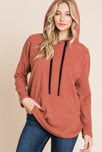 Load image into Gallery viewer, BOMBOM Contrast Drawstring Drop Shoulder Knit Hoodie
