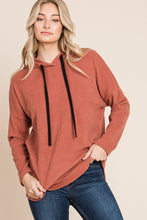 Load image into Gallery viewer, BOMBOM Contrast Drawstring Drop Shoulder Knit Hoodie

