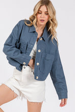 Load image into Gallery viewer, bytos Button Down Cropped Denim Jacket with Patch Pockets
