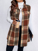 Load image into Gallery viewer, Honey Plus Size Pocketed Plaid Button Up Vest Coat
