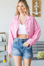 Load image into Gallery viewer, Veveret Fringe Distressed Button Up Denim Jacket
