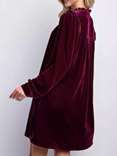 Load image into Gallery viewer, Frill Notched Long Sleeve Dress with Pockets
