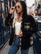 Load image into Gallery viewer, Pocketed Plaid Button Down Hooded Shacket
