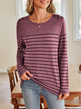 Load image into Gallery viewer, Lovelet Striped Round Neck Long Sleeve T-Shirt
