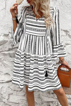 Load image into Gallery viewer, Printed Tie Neck Three-Quarter Sleeve Mini Dress
