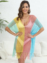 Load image into Gallery viewer, Fringe Color Block Scoop Neck Cover Up
