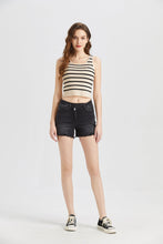 Load image into Gallery viewer, BAYEAS Stepped Waist Raw Hem Denim Shorts
