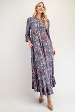 Load image into Gallery viewer, Celeste Full Size Ruffle Hem Paisley Round Neck Dress
