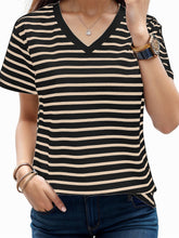 Load image into Gallery viewer, Plus Size Striped V-Neck Short Sleeve T-Shirt

