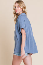 Load image into Gallery viewer, BOMBOM Button Up Short Sleeves Ribbed Shirt
