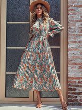 Load image into Gallery viewer, Perfee Tied Pleated Printed Mock Neck Long Sleeve Dress
