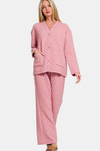 Load image into Gallery viewer, Zenana Quilted Button Up Long Sleeve Top and Pants Lounge Set
