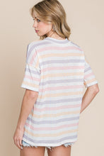 Load image into Gallery viewer, BOMBOM Striped V-Neck Short Sleeve T-Shirt
