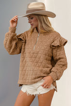 Load image into Gallery viewer, Double Take Ruffled Texture Half Zip Long Sleeve Sweatshirt
