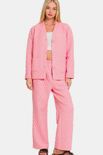 Load image into Gallery viewer, Zenana Quilted Button Up Long Sleeve Top and Pants Lounge Set
