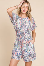 Load image into Gallery viewer, BOMBOM Printed Short Sleeve Drawstring Romper
