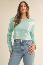 Load image into Gallery viewer, MABLE Shoulder Padded Sequin Crop Top
