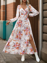 Load image into Gallery viewer, Perfee Slit Printed Surplice Long Sleeve Maxi Dress
