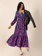 Load image into Gallery viewer, Printed V-Neck Long Sleeve Midi Dress
