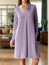 Load image into Gallery viewer, Notched Long Sleeve Mini Dress with Pockets

