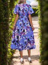 Load image into Gallery viewer, Perfee High-Low Printed Surplice Short Sleeve Midi Dress
