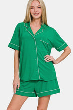 Load image into Gallery viewer, Zenana Button Down Short Sleeve Top and Shorts Lounge Set
