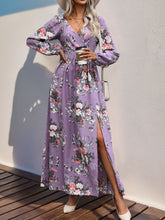 Load image into Gallery viewer, Perfee Slit Printed Surplice Long Sleeve Maxi Dress
