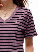 Load image into Gallery viewer, Plus Size Striped V-Neck Short Sleeve T-Shirt
