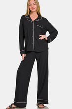 Load image into Gallery viewer, Zenana Button Down Long Sleeve Top and Pants Lounge Set
