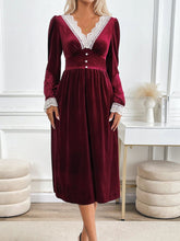 Load image into Gallery viewer, Perfee Lace Detail V-Neck Long Sleeve Midi Dress
