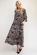 Load image into Gallery viewer, Celeste Full Size Leopard Round Neck Flounce Sleeve Dress
